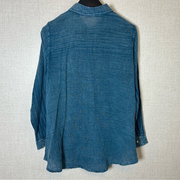 Soft Surrounding Blue Top M Embroidered Paisley Button Down Semi Sheer Gauzy - Picture 2 of 11